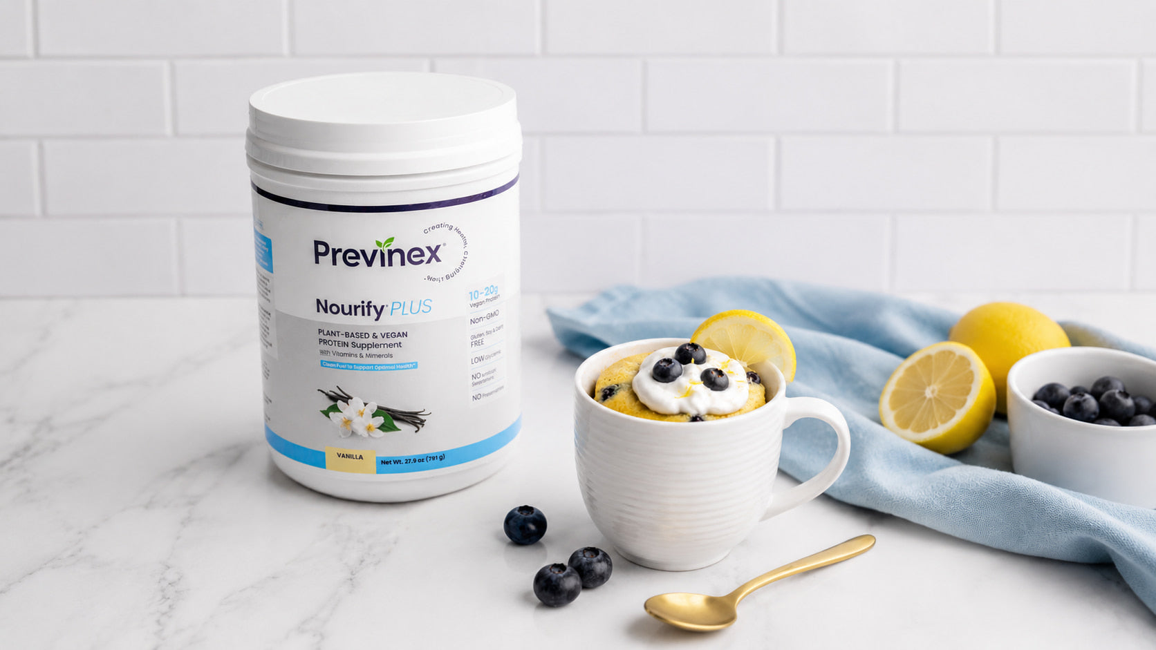 Microwave Lemon Blueberry Protein Mug Cake Recipe